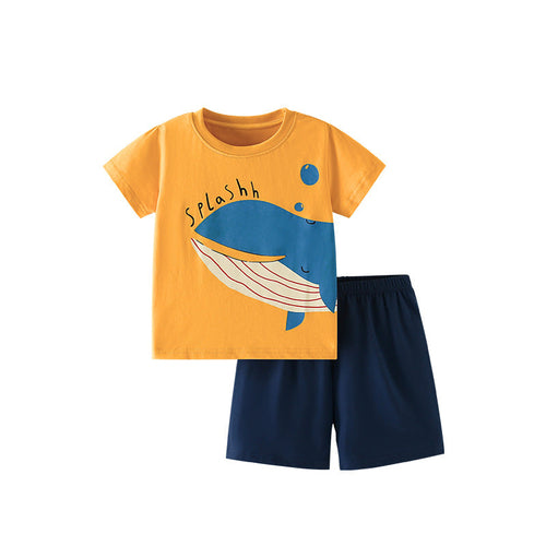Summer Baby Kids Fish Pattern T-shirt and Shorts Clothing Set for Boys