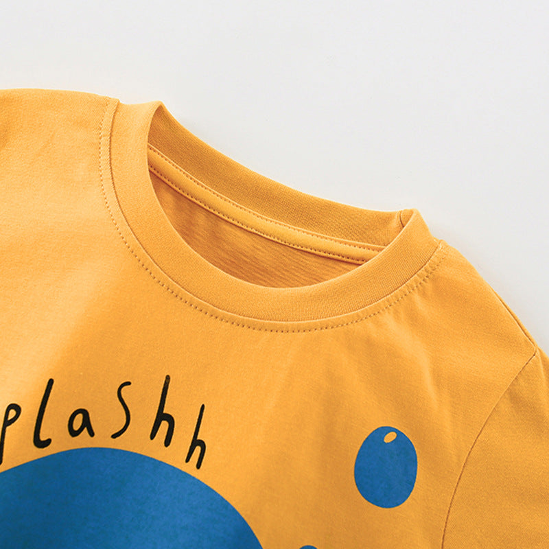 Summer Baby Kids Fish Pattern T-shirt and Shorts Clothing Set for Boys