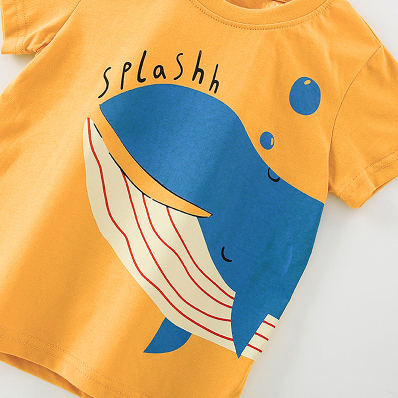 Summer Baby Kids Fish Pattern T-shirt and Shorts Clothing Set for Boys