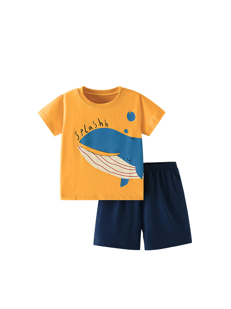 Summer Baby Kids Fish Pattern T-shirt and Shorts Clothing Set for Boys